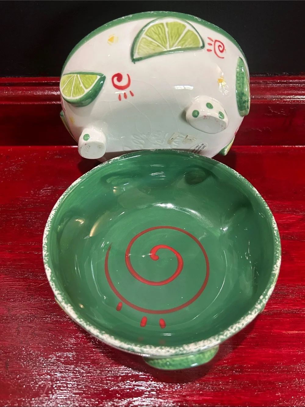 VTG 1980's Bella Casa Ganz-Lime Slices 3D Footed Bowl Dips-Guacamole/Salsa